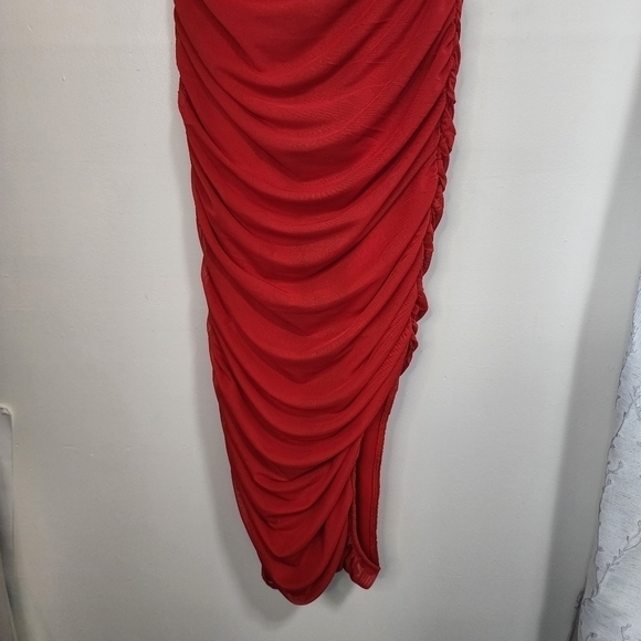 Revolve Elliatt Red Pippa Rushed Mesh Evening Midi Dress Gown Cocktail Party Wed - Picture 9 of 16